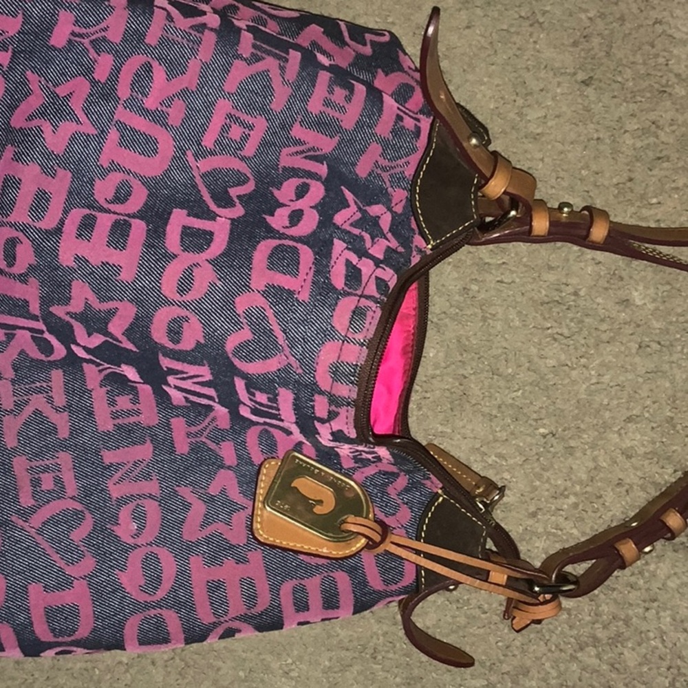 Dooney & Bourke Pink and Blue Shoulder Bag with Vibrant Design